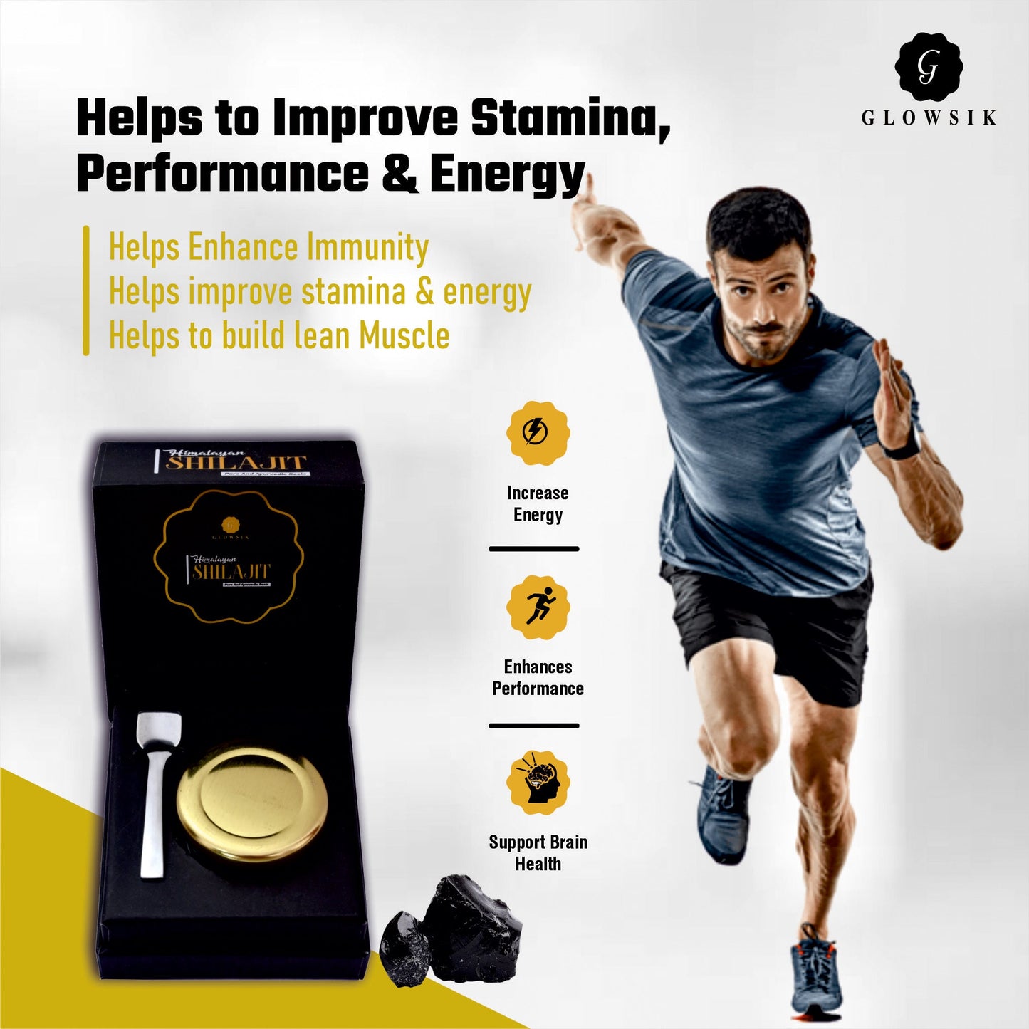 Glowsik Himalayan Shilajit Resin Original & Ayurvedic - 20 gm  Now with ashwangandha , safed mushli and kauch beej 20 effervescent tablets