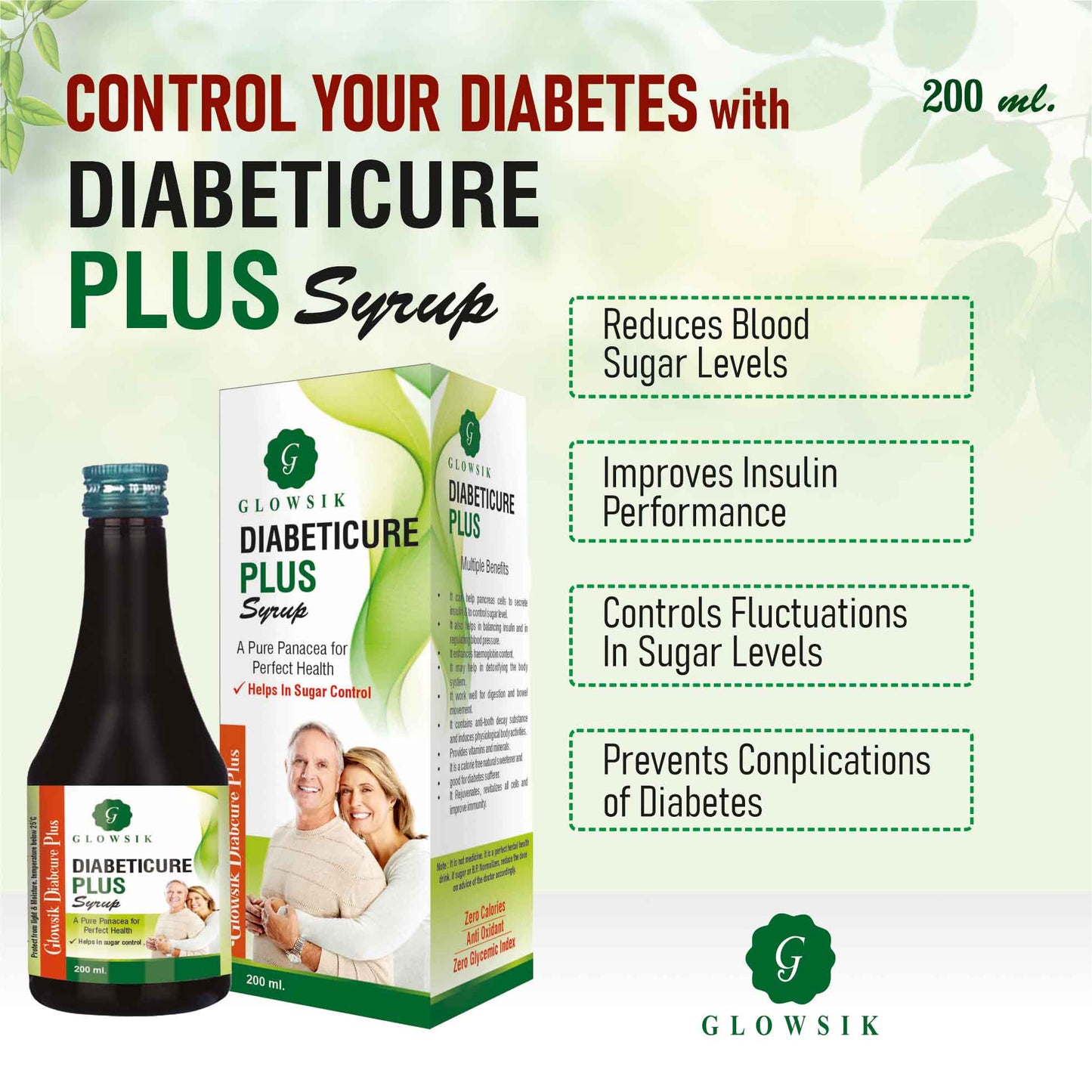 GLOWSIK Diabeticure Plus For Control diabetes | Diabetes Care Syrup| Control Blood sugar  (200 ml)