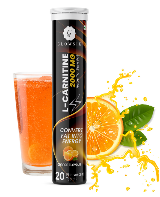 Glowsik L-Carnitine 2000 MG Effervescent Tablets for Fat Burn & Energy (Orange Flavour, 20 Tablets)