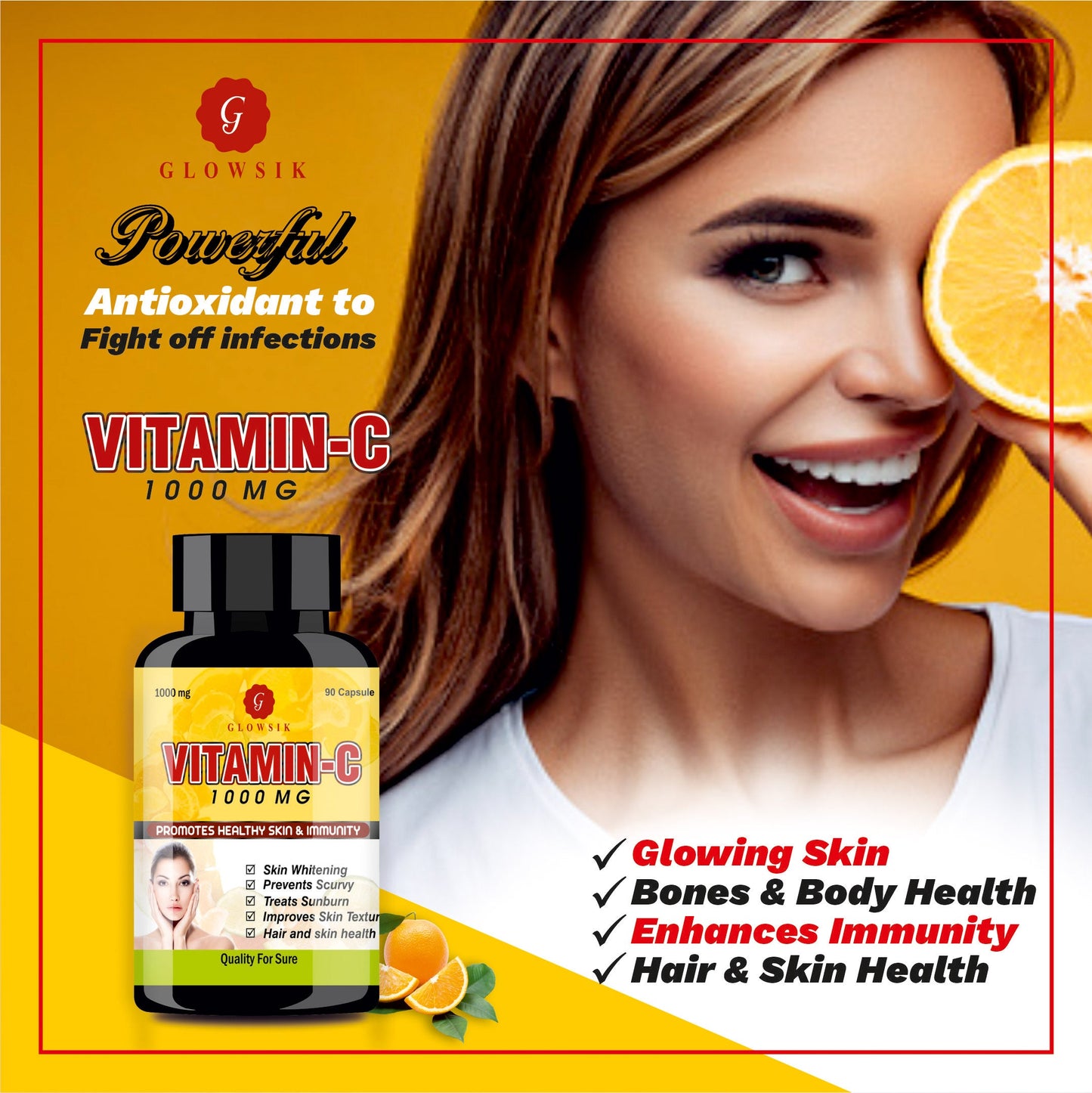 GLOWSIK VITAMIN C for glow skin ans immunity booster  -90 capsules