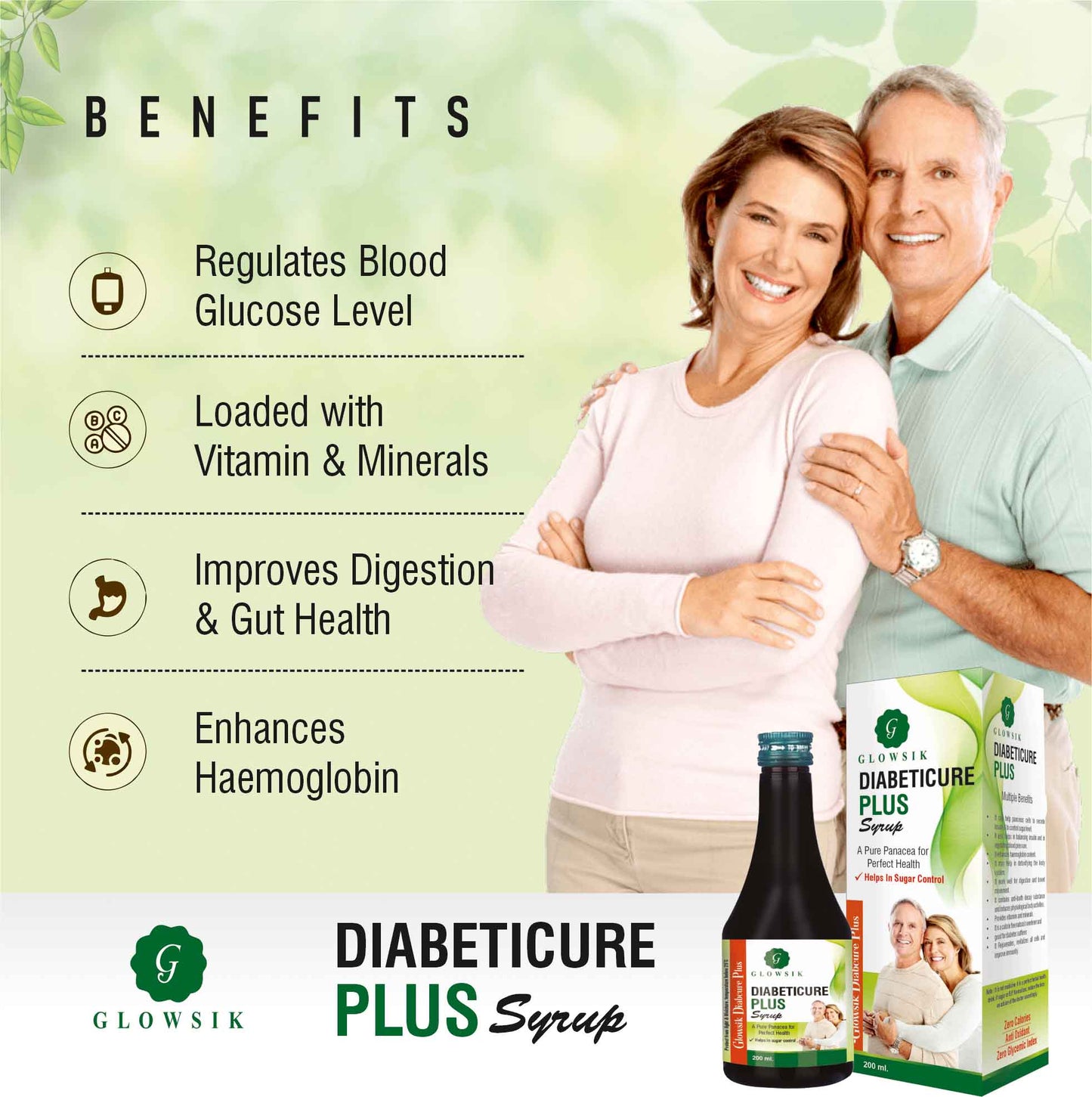 GLOWSIK Diabeticure Plus For Control diabetes | Diabetes Care Syrup| Control Blood sugar  (2 x 200 ml)
