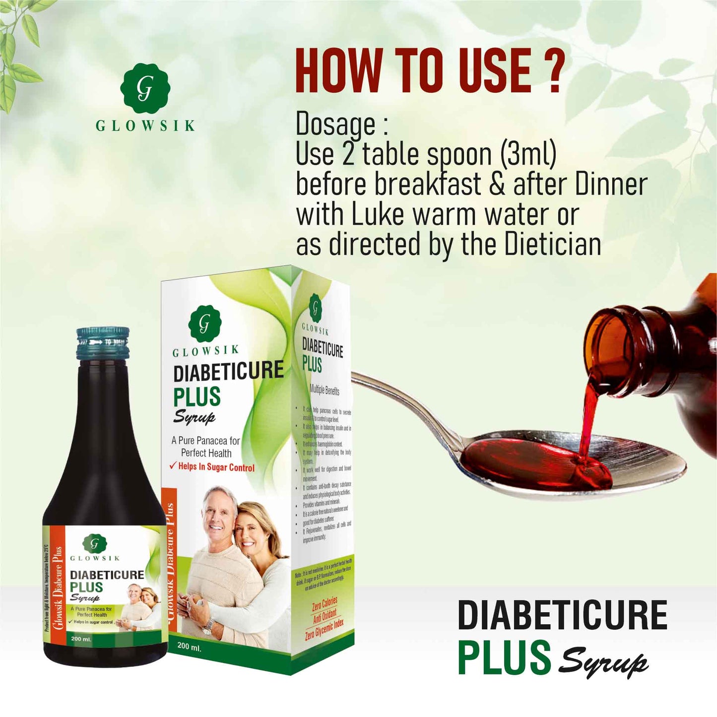 GLOWSIK Diabeticure Plus For Control diabetes | Diabetes Care Syrup| Control Blood sugar  (200 ml)