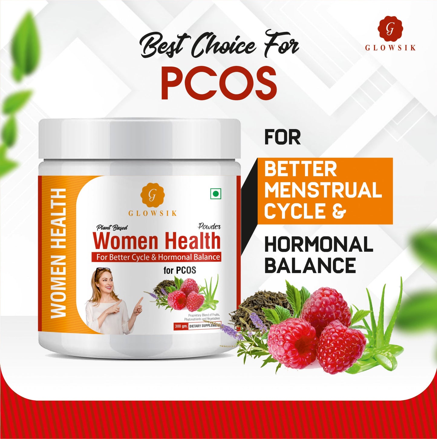 GLOWSIK Plant based WomenHealth for PCOS ,with ChasteBerry,Shatavari for Hormon Balance  (300 g)
