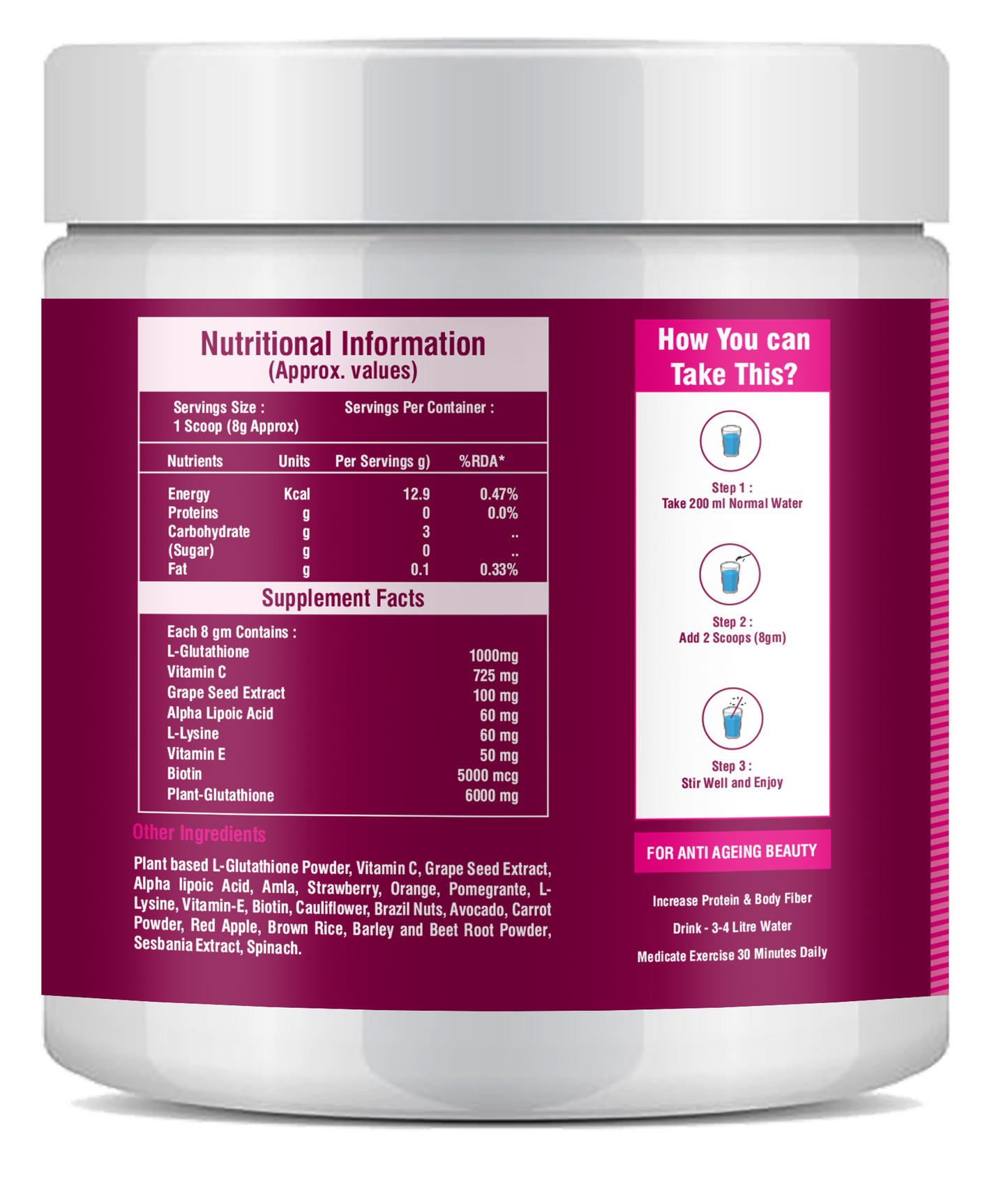 GLOWSIK L-GLUTATHIONE POWDER FOR HEALTHY & GLOWING SKIN WITH PLANT & FRUIT EXTRACT  (300 g)