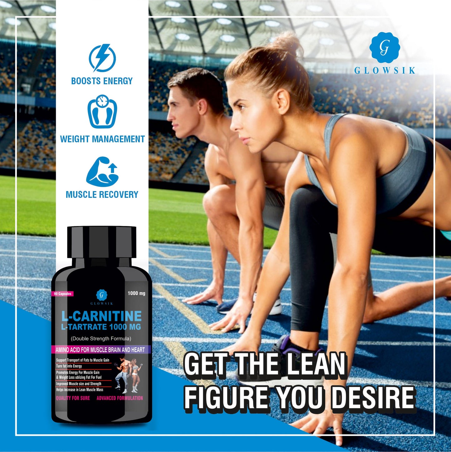 G GLOWSIK L-Carnitine L- Tartrate for weight loss pre work out supplements - 90 capsules  (1000 mg)
