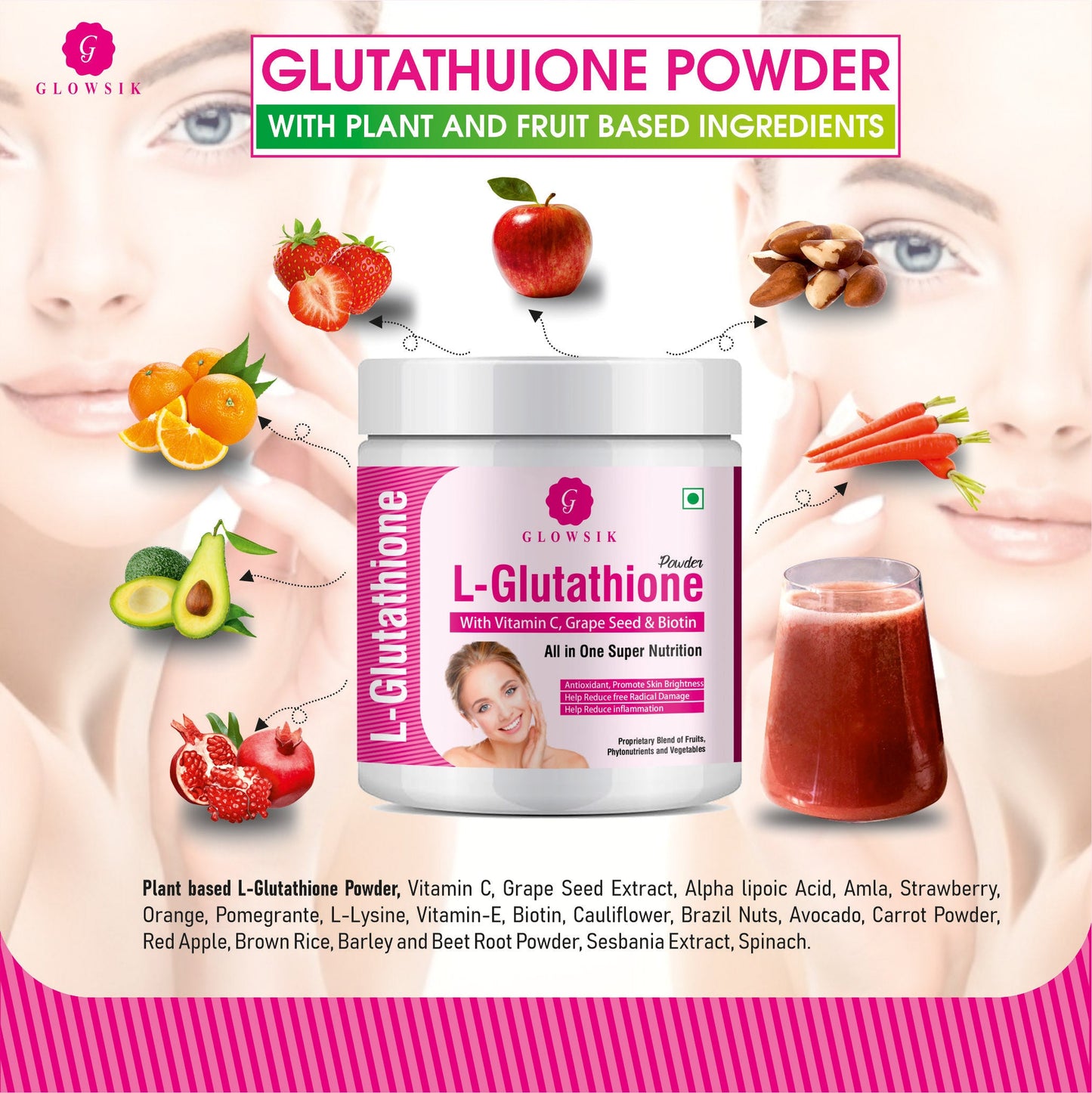 GLOWSIK L-GLUTATHIONE POWDER FOR HEALTHY & GLOWING SKIN WITH PLANT & FRUIT EXTRACT  (300 g)