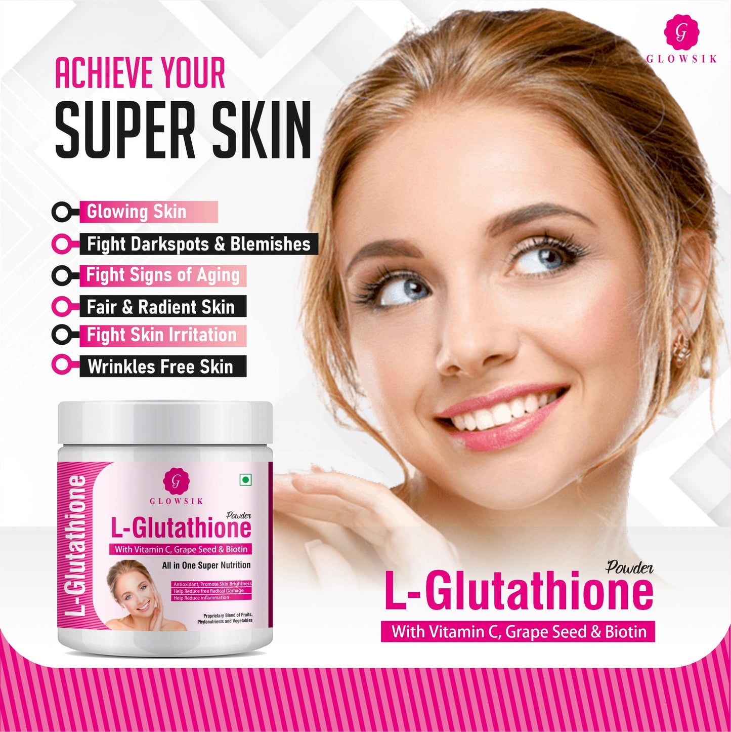 GLOWSIK L-GLUTATHIONE POWDER FOR HEALTHY & GLOWING SKIN WITH PLANT & FRUIT EXTRACT  (300 g)