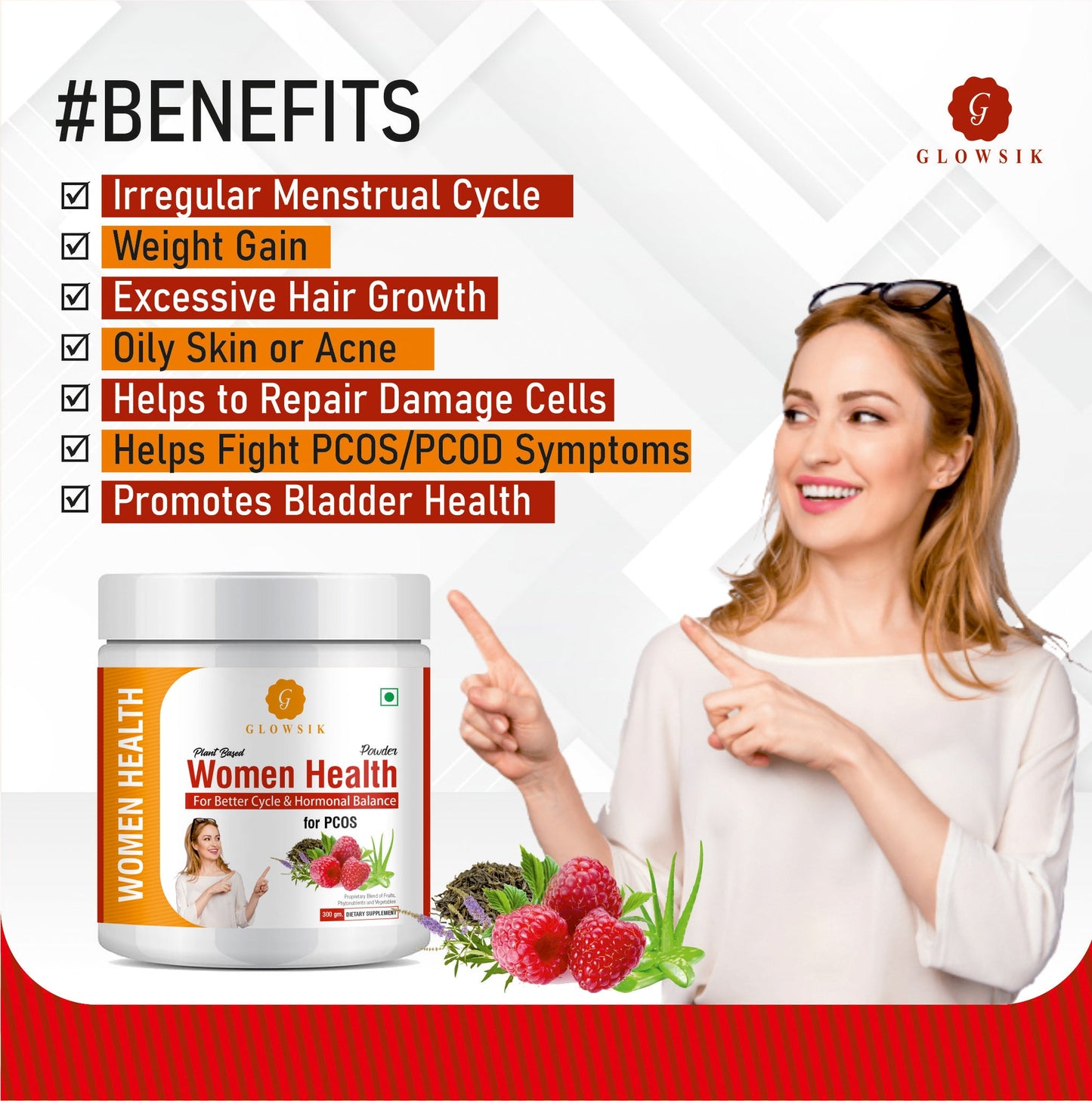 GLOWSIK Plant based WomenHealth for PCOS ,with ChasteBerry,Shatavari for Hormon Balance  (300 g)