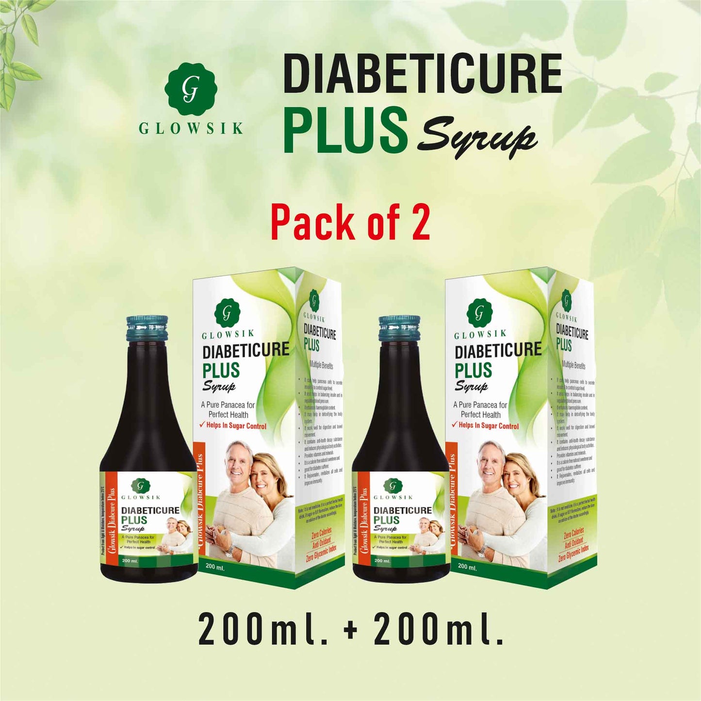 GLOWSIK Diabeticure Plus For Control diabetes | Diabetes Care Syrup| Control Blood sugar  (2 x 200 ml)