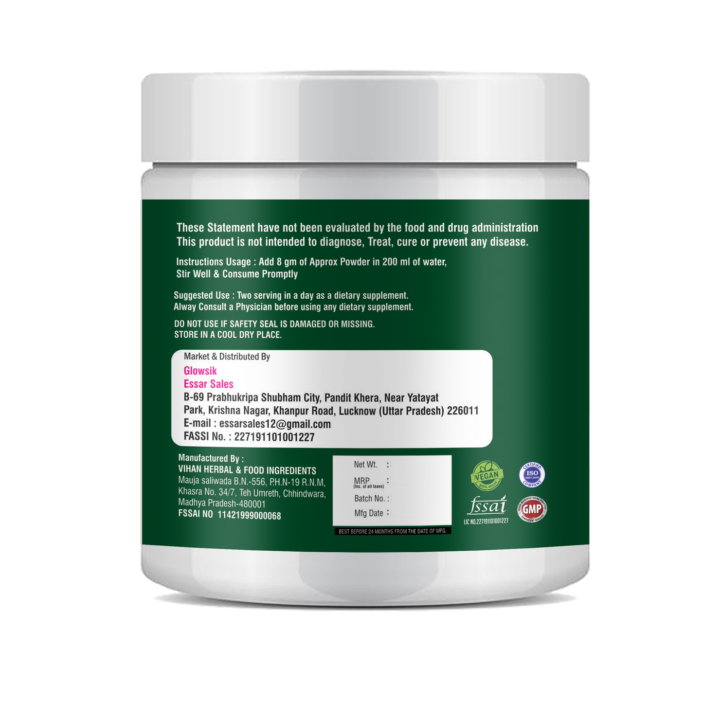 GLOWSIK Plant and Herb Greens with Chlorella, Spirulina for Healthy Skin, Acne & Detox  (300 g)