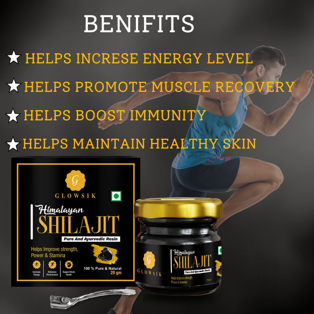 Glowsik Himalayan Shilajit Resin Original & Ayurvedic - 20 gm  Now with ashwangandha , safed mushli and kauch beej 20 effervescent tablets
