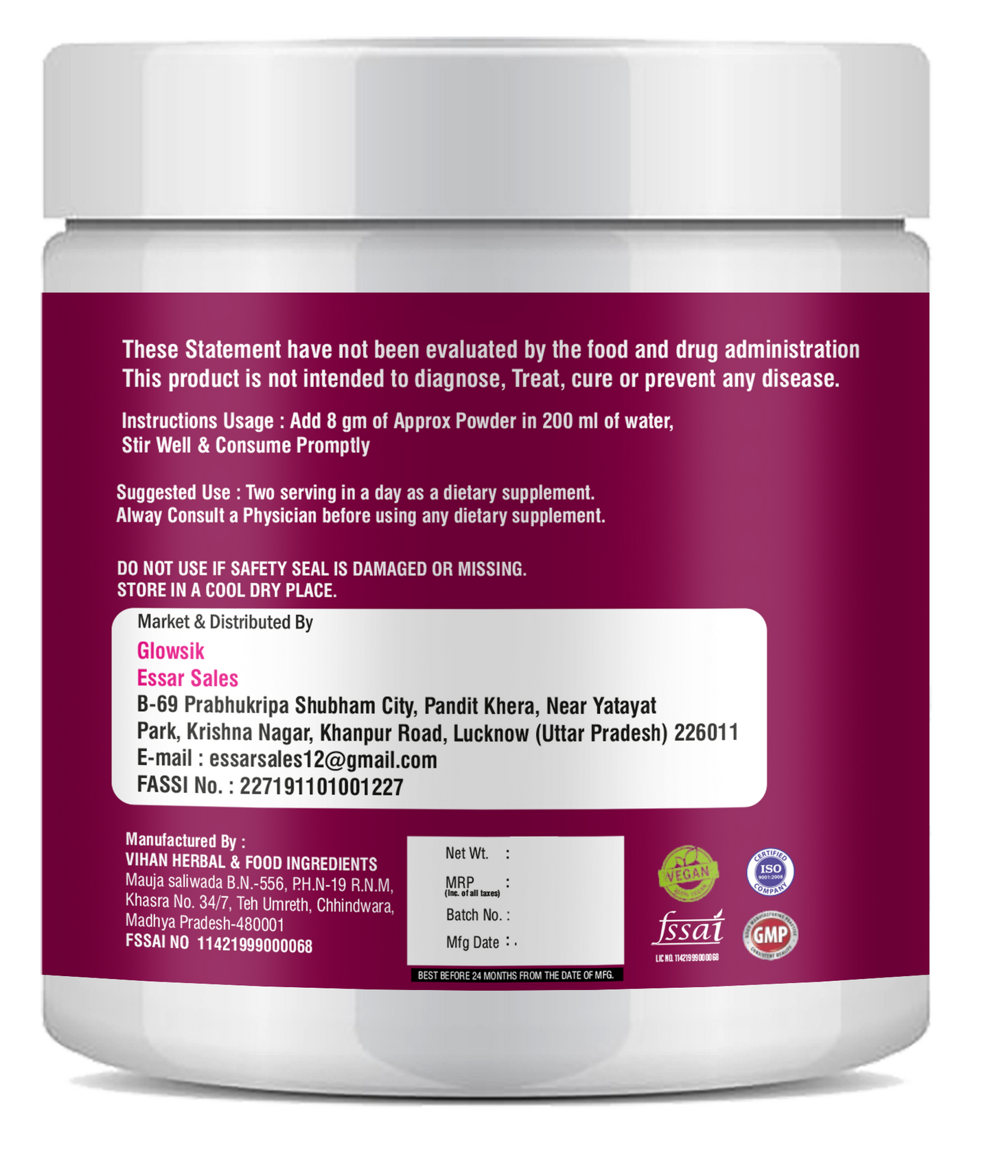 GLOWSIK L-GLUTATHIONE POWDER FOR HEALTHY & GLOWING SKIN WITH PLANT & FRUIT EXTRACT  (300 g)