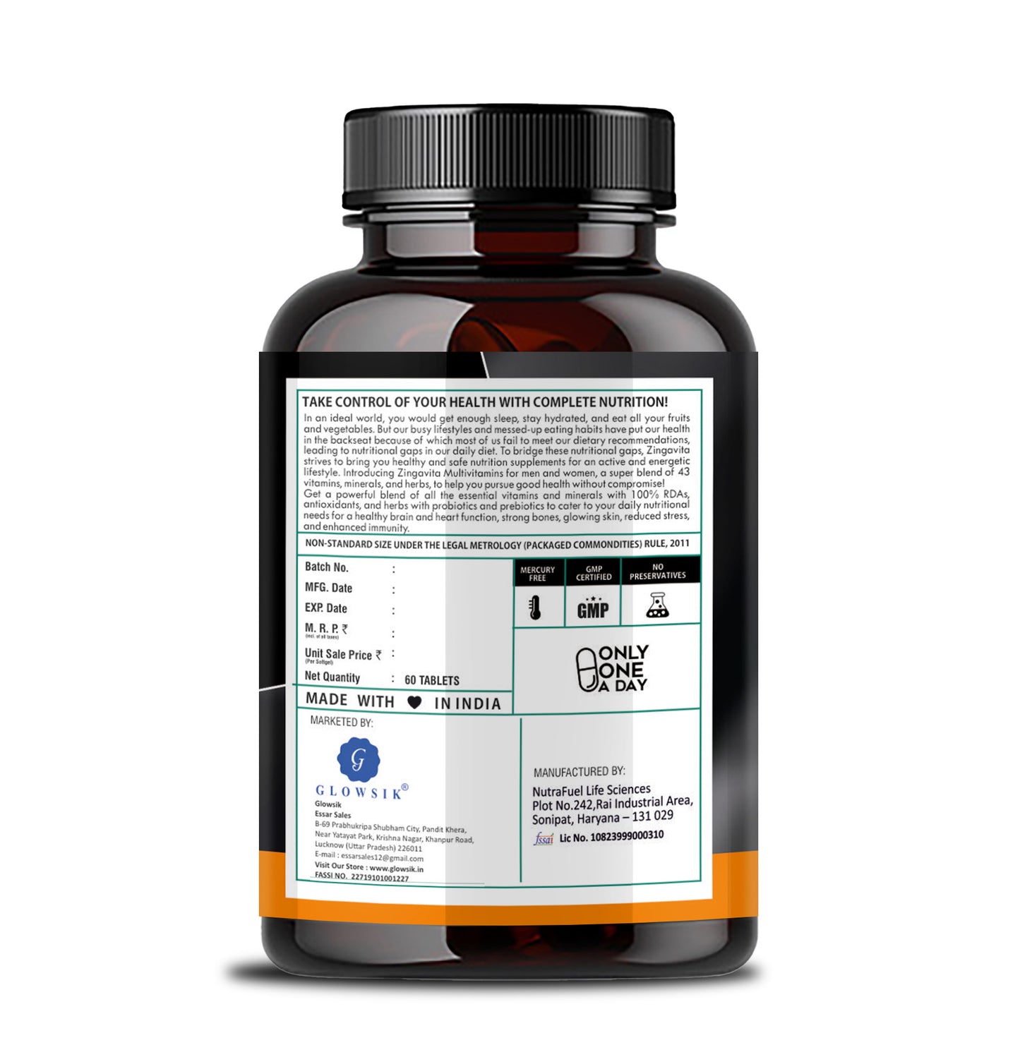 GLOWSIK Multi Vitamins For Men with 47 Vital Nutrients, Omega-3 & Ayurvedic Herbs for Immunity, Stamina & Muscle Support (60 Tablets)