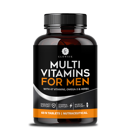GLOWSIK Multi Vitamins For Men with 47 Vital Nutrients, Omega-3 & Ayurvedic Herbs for Immunity, Stamina & Muscle Support (60 Tablets)