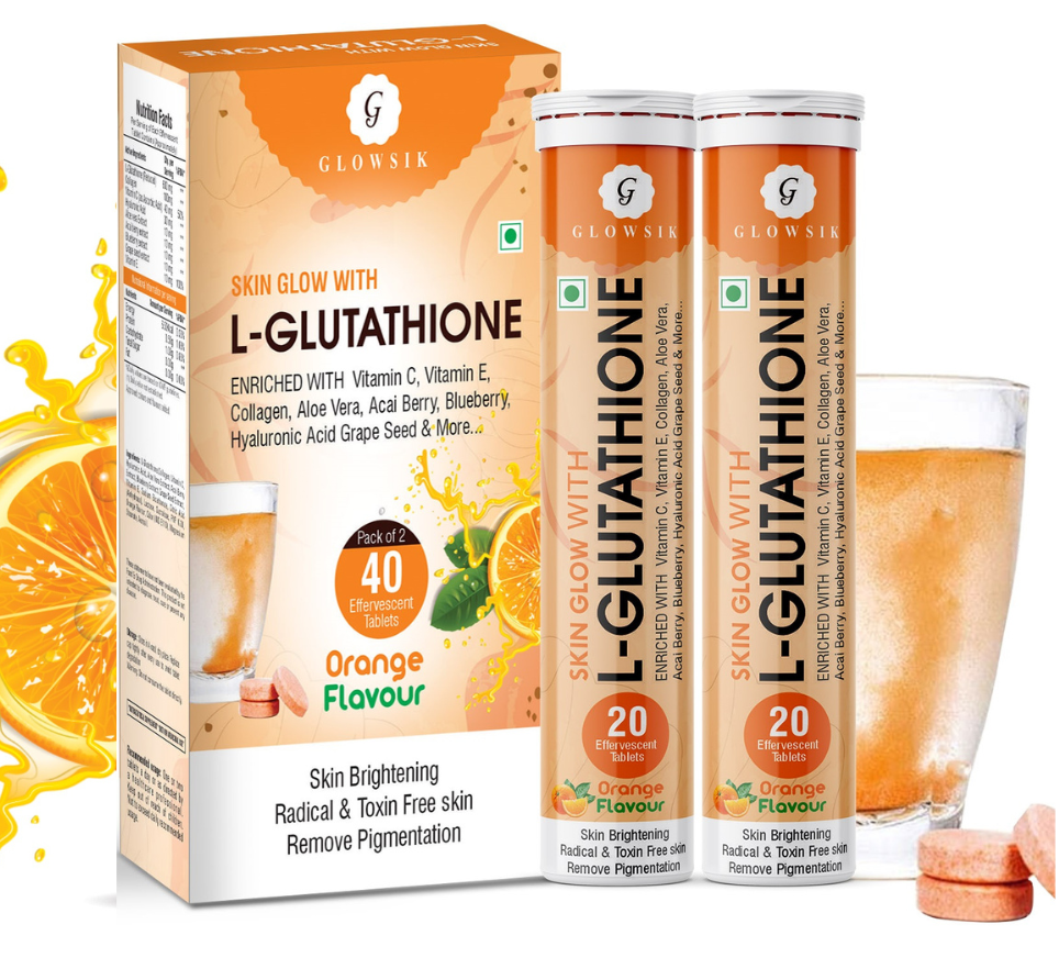 Glowsik Glutathione Effervescents tablets for skin Glow ,  with collagen  , Hyaluronic Acid , vitamin c