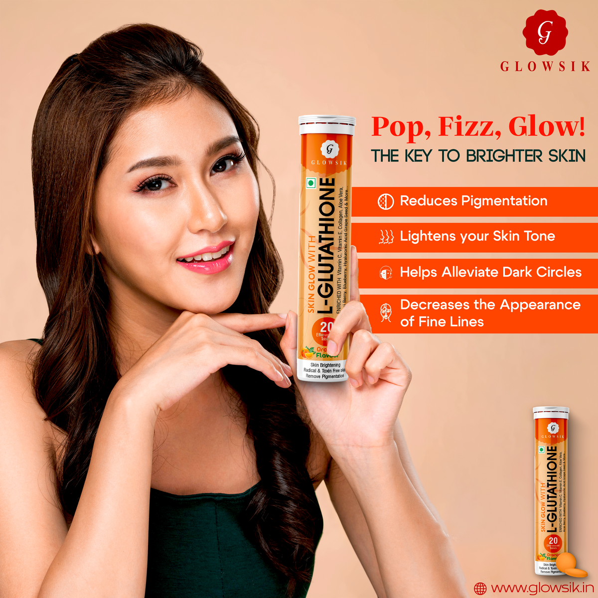 Glowsik Glutathione 20 Effervescents tablets for skin - pack of 1