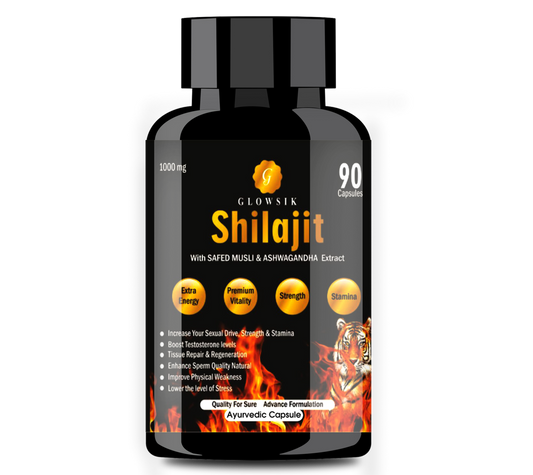GLOWSIK SHILAJIT CAPSULES FOR POWER , STAMINA WITH SAFED MUSHLI AND ASHWAGANDHA