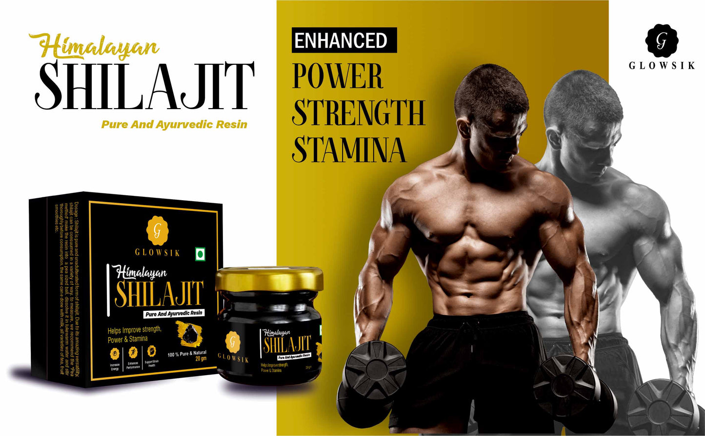 Glowsik Himalayan Shilajit Resin Original & Ayurvedic - 20 gm  Now with ashwangandha , safed mushli and kauch beej 20 effervescent tablets
