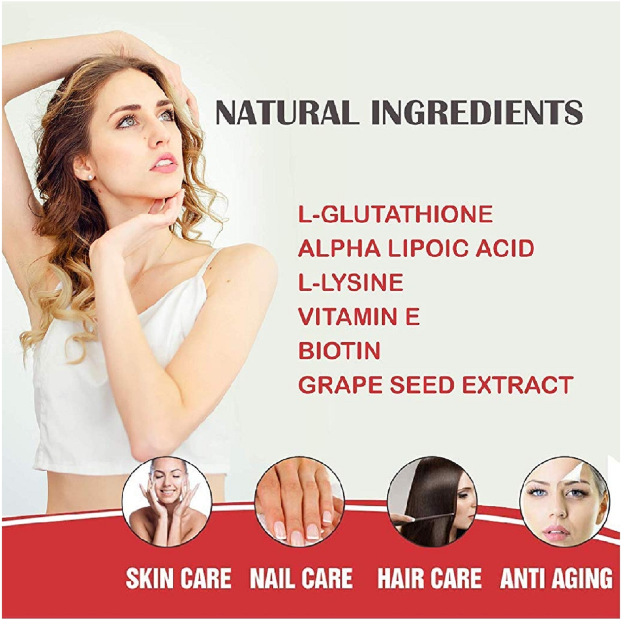 Glowsik L-Glutathione with Vitamin C &  E , Grape Seed , for skin glow , anti-oxidant -60 CAPSULES (1000 mg)