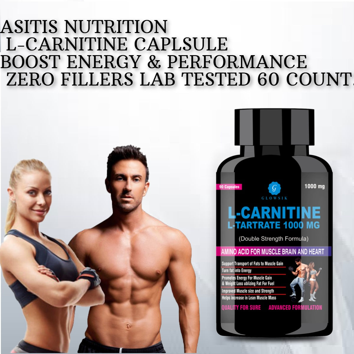 G GLOWSIK L-Carnitine L- Tartrate for weight loss pre work out supplements - 90 capsules  (1000 mg)