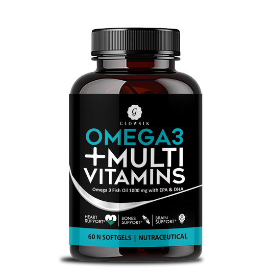GLOWSIK Omega 3 Fish Oil 1000mg + Multi Vitamins with EPA & DHA for Heart, Brain & Bone Support (60 Softgels)