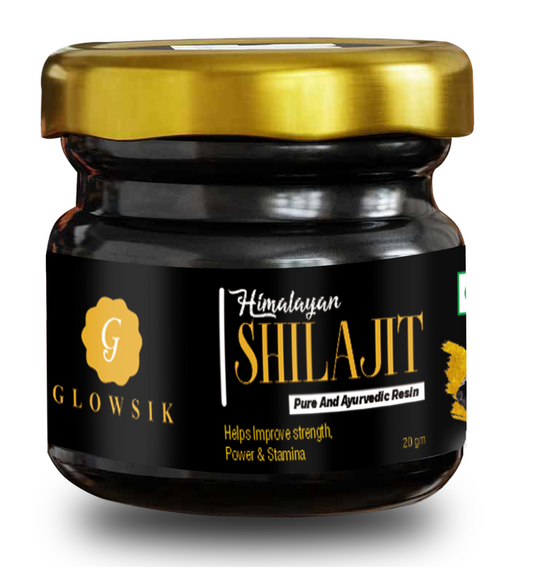 Glowsik Himalayan Shilajit Resin Original & Ayurvedic - 20 gm  Now with ashwangandha , safed mushli and kauch beej 20 effervescent tablets